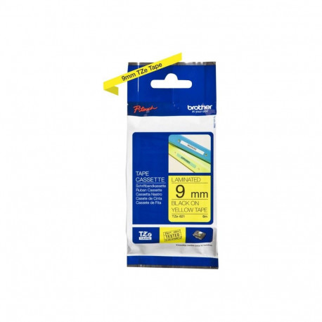 Brother TZe-621 Laminated Tape Black on Yellow, TZe, 9 mm, 8 m