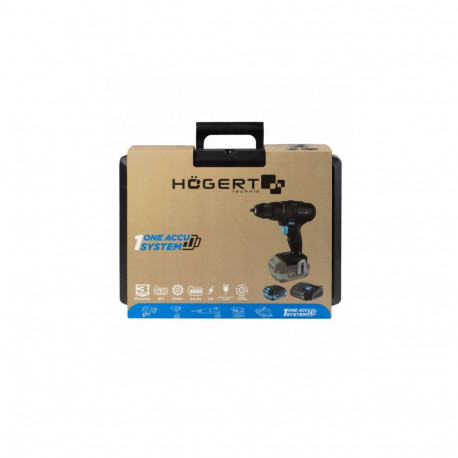 Hogert Cordless Drill Driver HT2E220-0DD, 50Nm, 21+1 torque settings, 0-450/0-1700 RPM, 13mm chuck, 