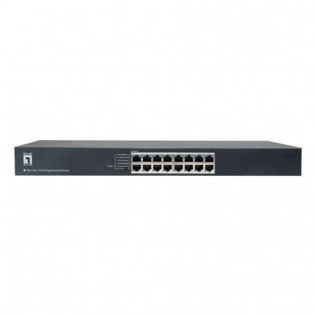 LevelOne Etherneti kommutaator GEU-1632 16-pordiline gigabitine, 4-režiimiline DIP-lüliti, 19" riiul