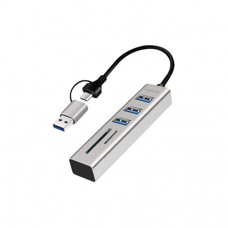 "Logilink USB 3.0 Hub, 3-port, with Card Reader, USB-A+C, grey"