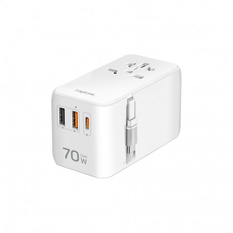 "USB-A/C Travel charger, 70 W, GaN, 4-port, 2x USB-A (QC), 2x USB-C (PD), Slim Version, White"