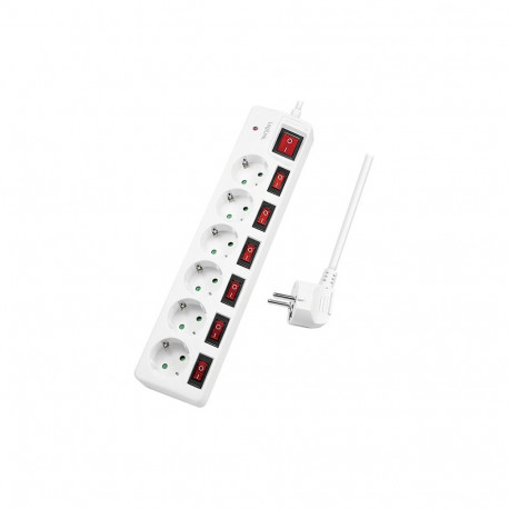 Logilink 6-kohaline pistikupesadega pikendusjuhe 6xCEE 7/3 7 lülitiga, valge