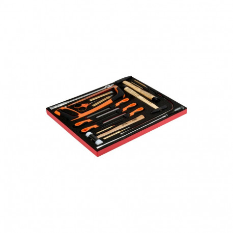 Tools set 19 pcs in foam (hammers, files, punches, hand hacksaw, scissors, magnetic pick up tool)