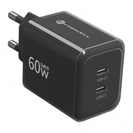 Phone charger Forcell F-Energy GaN III Crystal Color 2x USB C AVS SSFC3.0 60W + silicone cable USB C