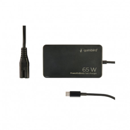 Gembird kiirlaadija NPA-AC-PDQC65-01 65W Power Delivery GaN USB Type-C Cablexpert, must