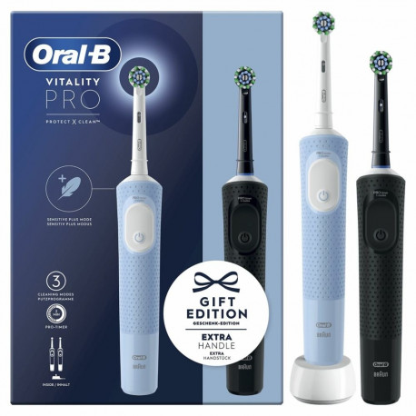 Oral-B elektriline pöörlev-võnkuv hambahari Vitality Pro Duo täiskasvanutele, must, sinine, valge