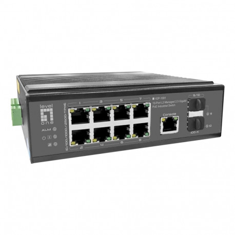 LevelOne IGP-1091 10-Port L3 Managed 2.5 Gigabit PoE Industrial Switch, 2 x 1G/10G SFP+ Uplinks, 8-P