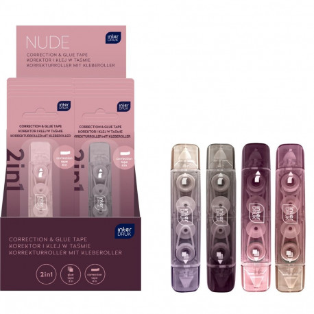 Korrektuurlint 4m + liimiroller 3m NUDE 2IN1 assortii, Interdruk