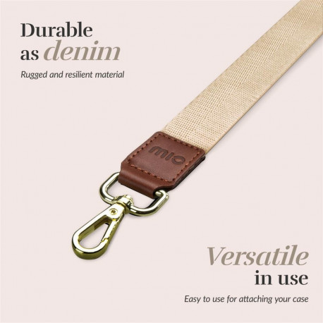 Mobile Phone Accessory - MIO Lanyard Strap With Metal Hooks, Leather Details, Sand