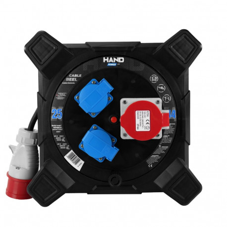 Przedłużacz bębnowy kwadratowy linia hand pwr; 4p+z; 2x2p+z; ip44; 16a;400v; h07rn-f; 5×2,5; 25m;sch