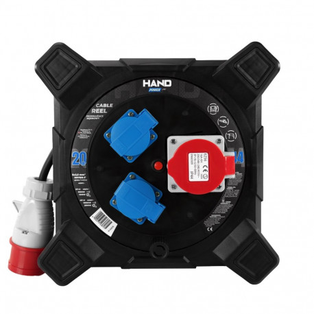Linia Hand PWR kaablirull-pikendusjuhe, ruudukujuline 4P+Z 2x2P+Z IP44 16A 400V H07RN-F 5×2,5 20m, m