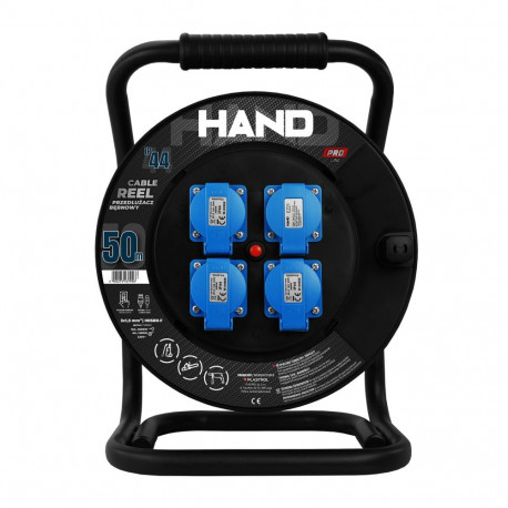 Kaablirulliga pikendusjuhe Hand Pro seeria 3x(2p+z) +1x(USB-A; USB-C); IP44; 16A; H05RR-F; 3×1,5; 50