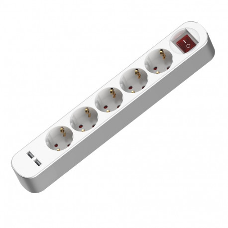Przedłużacz z pięciokrotnym gniazdem z wyłącznikiem; schuko i usb; 5x2p+z; 16a; 3m; biały