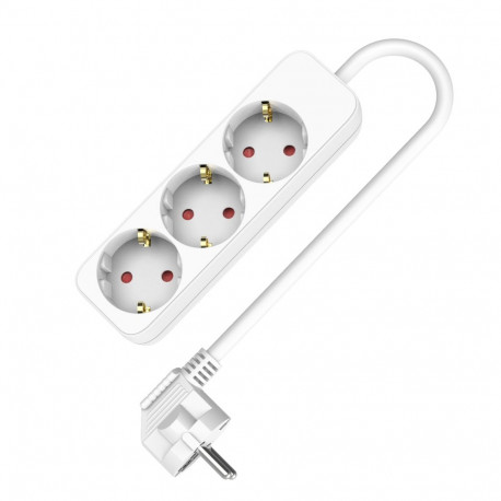 Kolmekordse pistikupesaga pikendusjuhe 3x2p+z, Schuko, 3×1,5, 16A, valge