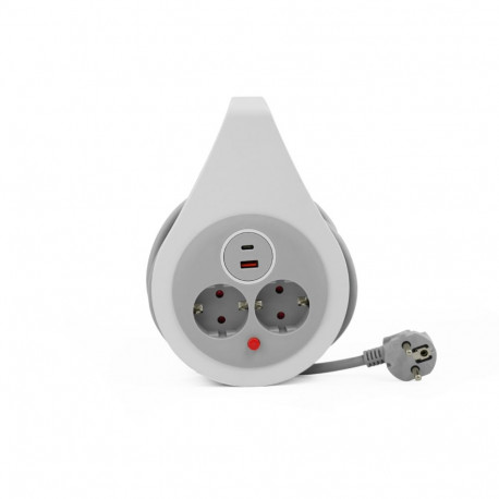 Keritav pikendusjuhe 10m 31,5mm2, 16A, termokaitsmega, 2x pistikupesa, 1x USB-C, 1x USB-A, SCHUKO