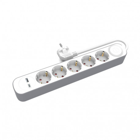 Przedłużacz 5-gniazdowy schuko z włącznikiem i gniazdami usb-a i usb-c