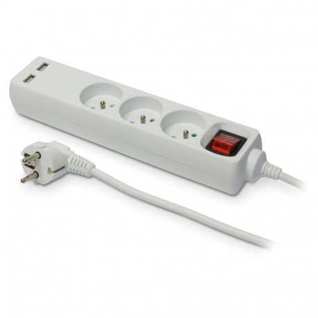 Statsionaarne pikendusjuhe kolme pistikupesa ja USB-pordiga