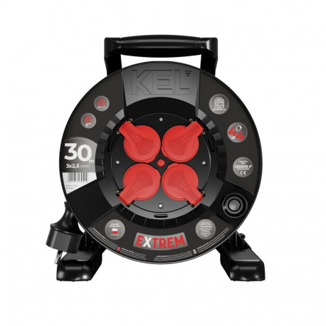 Kaablirulliga pikendusjuhe EXTREM LINE 4x2p+Z IP44 16A H05RR-F 32,5 30m, must