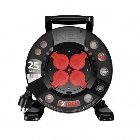 Przedłużacz bębnowy EXTREM LINE, 4x2p+Z, IP44, 16A, H05RR-F, 31,5, 25m, CZARNY