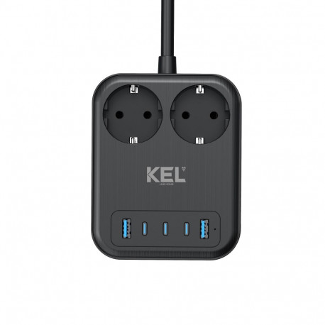 KEL USB-pikendusjuhe 65W, 2x2P+Z + 2xUSB-A, 3xUSB-C, 2m, Schuko