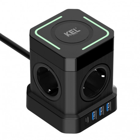 Juhtmevaba laadimisega pikendusjuhe, 4x2p+z + 3x USB-A + USB-C, Schuko, kel