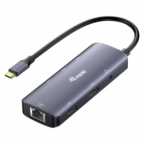 "Equip Adapter USB-C->2xHDMI/RJ45/2xUSB-A/USB-C3.2 St/Bu grau"