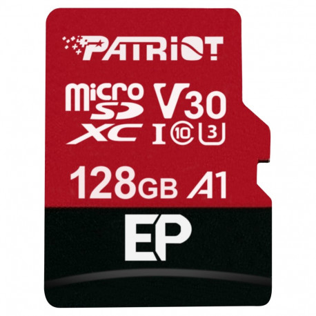 Patriot microSDXC-mälukaart EP 128GB, must/punane, UHS-I U3, Class 10, V30, A1