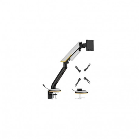 Heavy-Duty Single Monitor 24"-57" Gas Spring Arm Mount, RGB Lighting, Gray