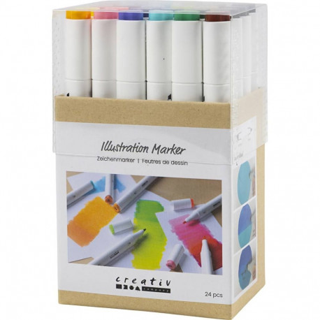 Illustratsioonimarker, alkoholipõhine, 2-otsaline, 1+8 mm, 24 värvi, Creativ