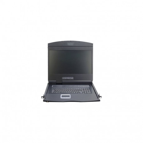 DIGITUS modularized 48.3cm 19inch TFT console with 8 port KVM US keyboard RAL 9005 black color