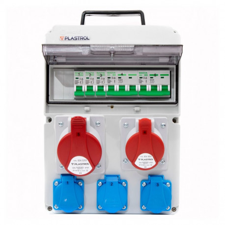 Ehitusjaotuskilp CAS-S 32A 16A 3×230 IP54 liigvoolukaitsega, 1×32A-400V/1×16A-400V/3×16A-230V