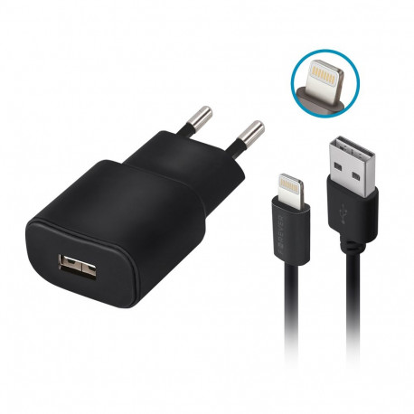 Forever võrgulaadija tc-01 1x USB 2A + Lightning-kaabel, must