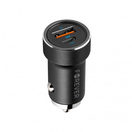 Forever autolaadija PD QC CC-06 1x USB-C 1x USB 20W, must