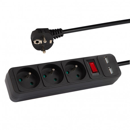 98-774# Przedłużacz sieciowy pr-370wsp/usb 3-gniazda+usb z uziemieniem+wyłącznik 1,5m czarny 3x1,5mm
