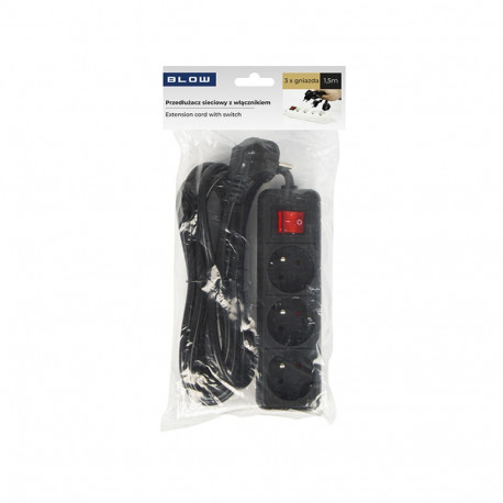 98-770# võrgupikendusjuhe pr-370wsp 3-pesaga maandusega+lüliti 1,5m must (3x1,5mm)