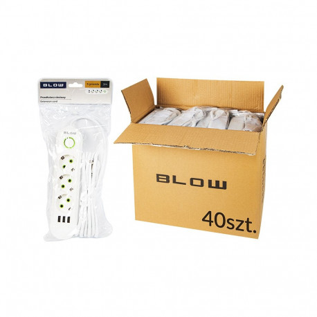 98-506# Przedłużacz sieciowy ps-320 3-gniazda 3xusb 2m biały 3x1mm opakowanie (40 tk.)