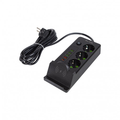 98-237# Przedłużacz sieciowy ps-350u 3-gniazda 4xusb+usb-pd 3m ładowarka indukcyjna