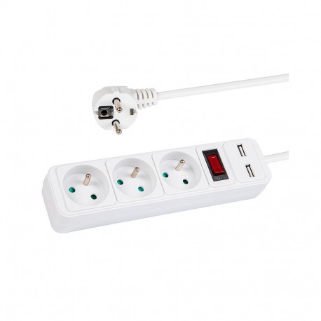 98-781# võrgupikendus pr-370wsp/usb 3-pesaga+usb maandusega+lülitiga 3m valge 3x1,5mm