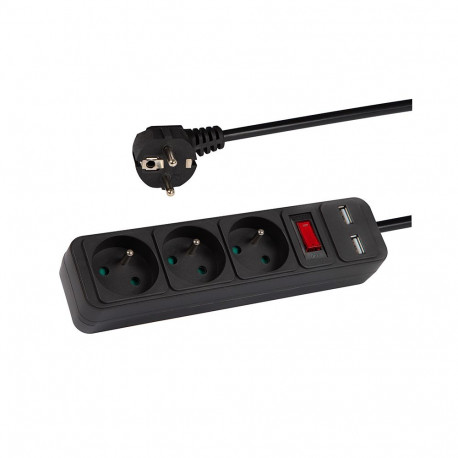 98-775# Przedłużacz sieciowy pr-370wsp/usb 3-gniazda+usb z uziemieniem+wyłącznik 3m czarny 3x1,5mm