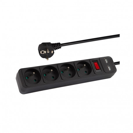 98-778# Przedłużacz sieciowy pr-470wsp/usb 4-gniazda+usb z uziemieniem+wyłącznik 3m czarny 3x1,5mm