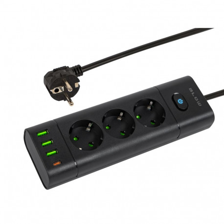 98-324# Przedłużacz sieciowy ps-350t 3-gniazda 3xusb+usb-pd 3m czarny 3x1mm`
