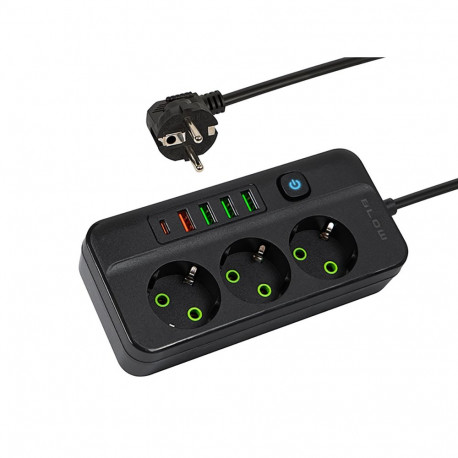 98-320# ps-350z 3-pesaga 4xusb+usb-pd 5m must 3x1mm pikendusjuhe