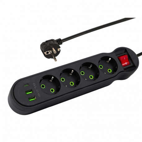 98-328# Przedłużacz sieciowy ps-440 4-gniazda 2xusb+usb-c 5m czarny 3x1mm