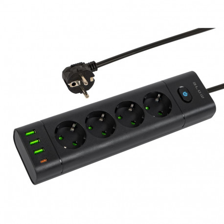 98-326# ps-450t võrgupikendus 4-pesaga 3xusb+usb-pd 3m must 3x1mm