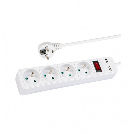 98-784# võrgupikendus pr-470wsp/usb 4-pesaga+usb maandusega+lülitiga 3m valge 3x1,5mm