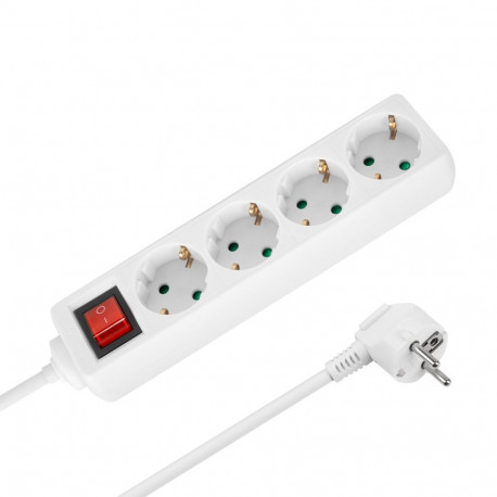 Rebel pikendusjuhe 4 pesaga 5m saksa tüüpi lülitiga (3x1,5mm), valge
