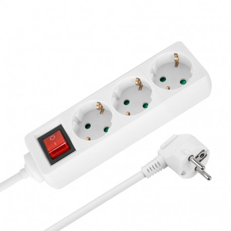 Rebel pikendusjuhe 3 pistikupesaga 1,5m Saksa tüüpi lülitiga (3x1,0mm), valge