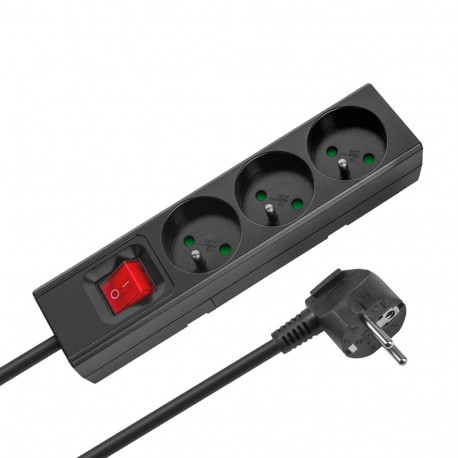 Przedłużacz 3 gniazda 2m typu francuskiego z przełącznikiem (3x1,5mm) Rebel czarny
