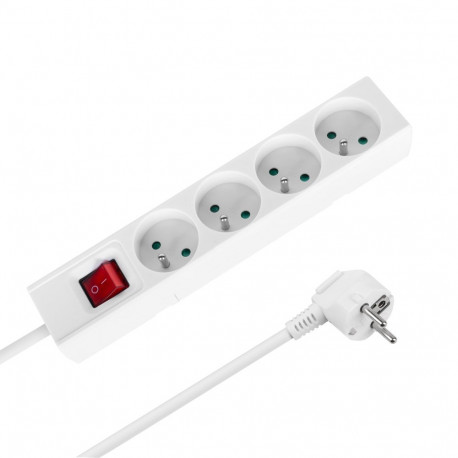 Rebel pikendusjuhe 4 pistikupesaga 2m prantsuse tüüpi lülitiga (3x1,5mm), valge