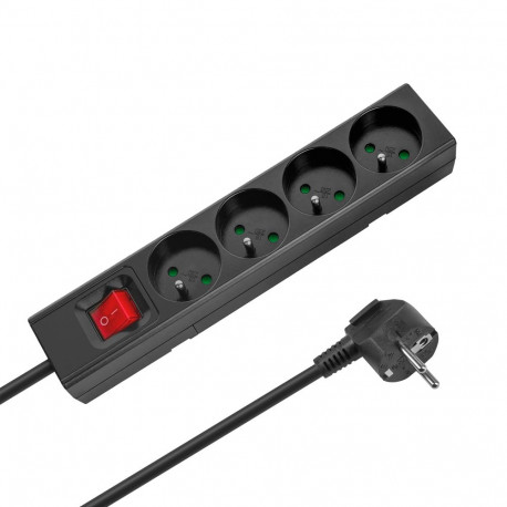 Przedłużacz 4 gniazda 5m typu francuskiego z przełącznikiem (3x1,5mm) Rebel czarny